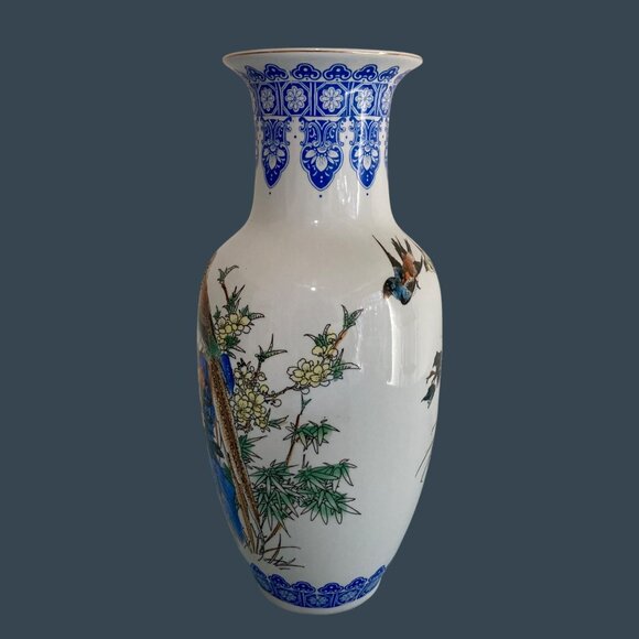 Vintage Asian Porcelain Vase With Bird Pheasant Floral - Picture 4 of 8